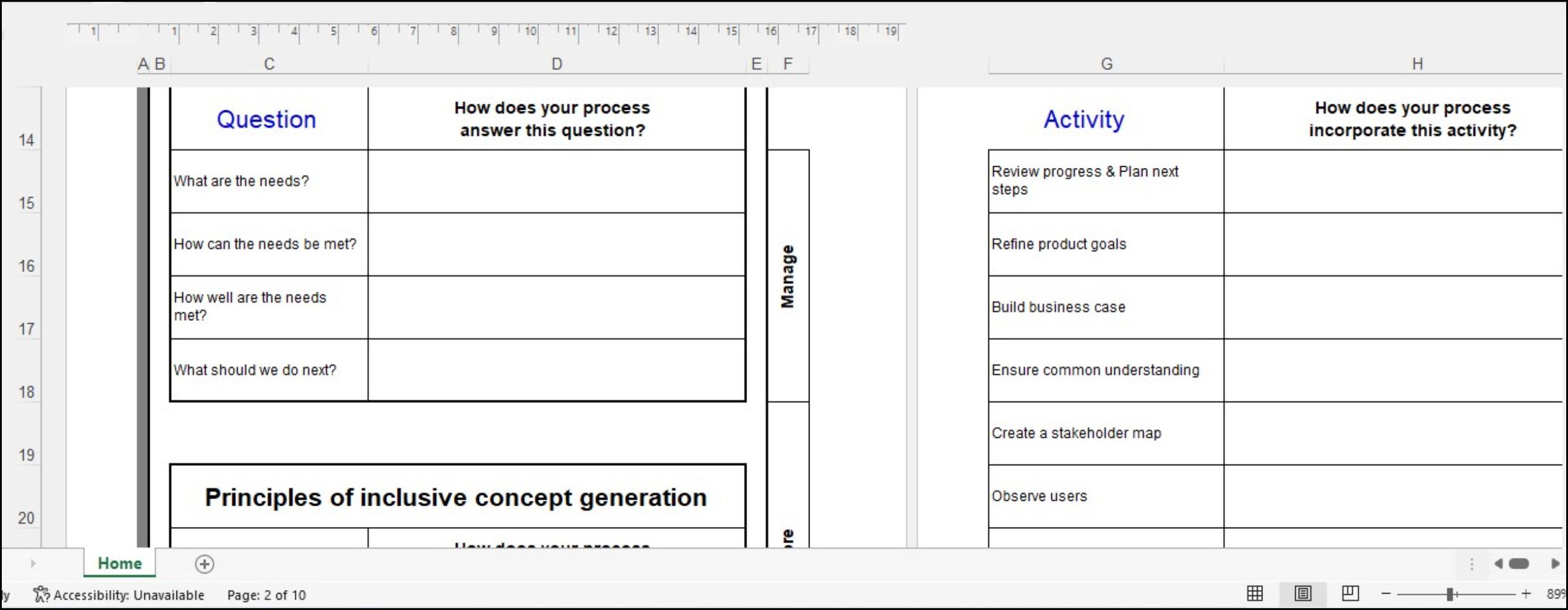 UX Process Design Checklist template