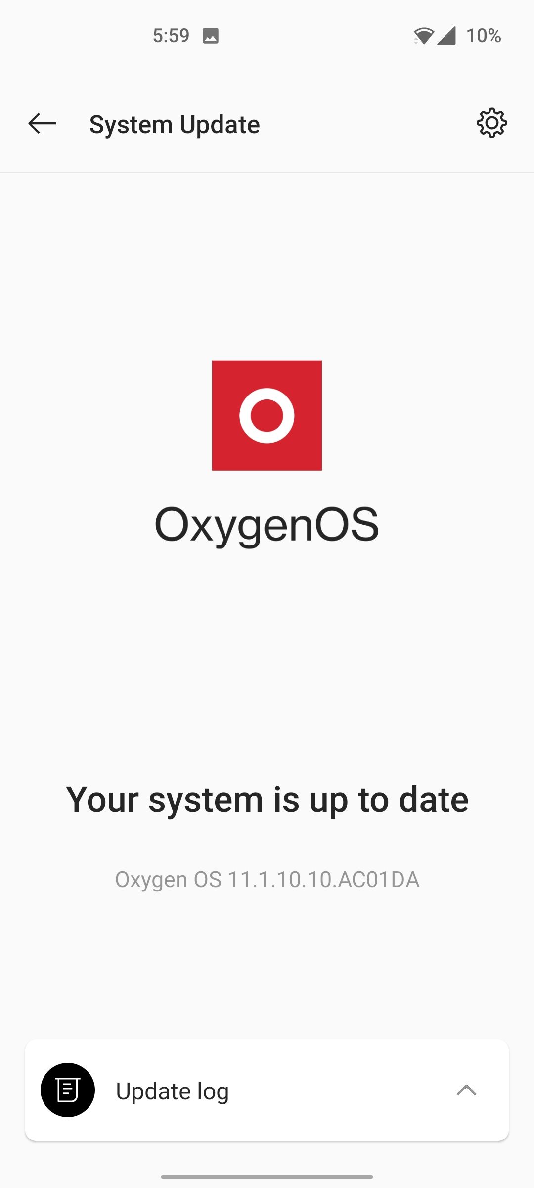 OxygenOS system updater screen with cog icon at top