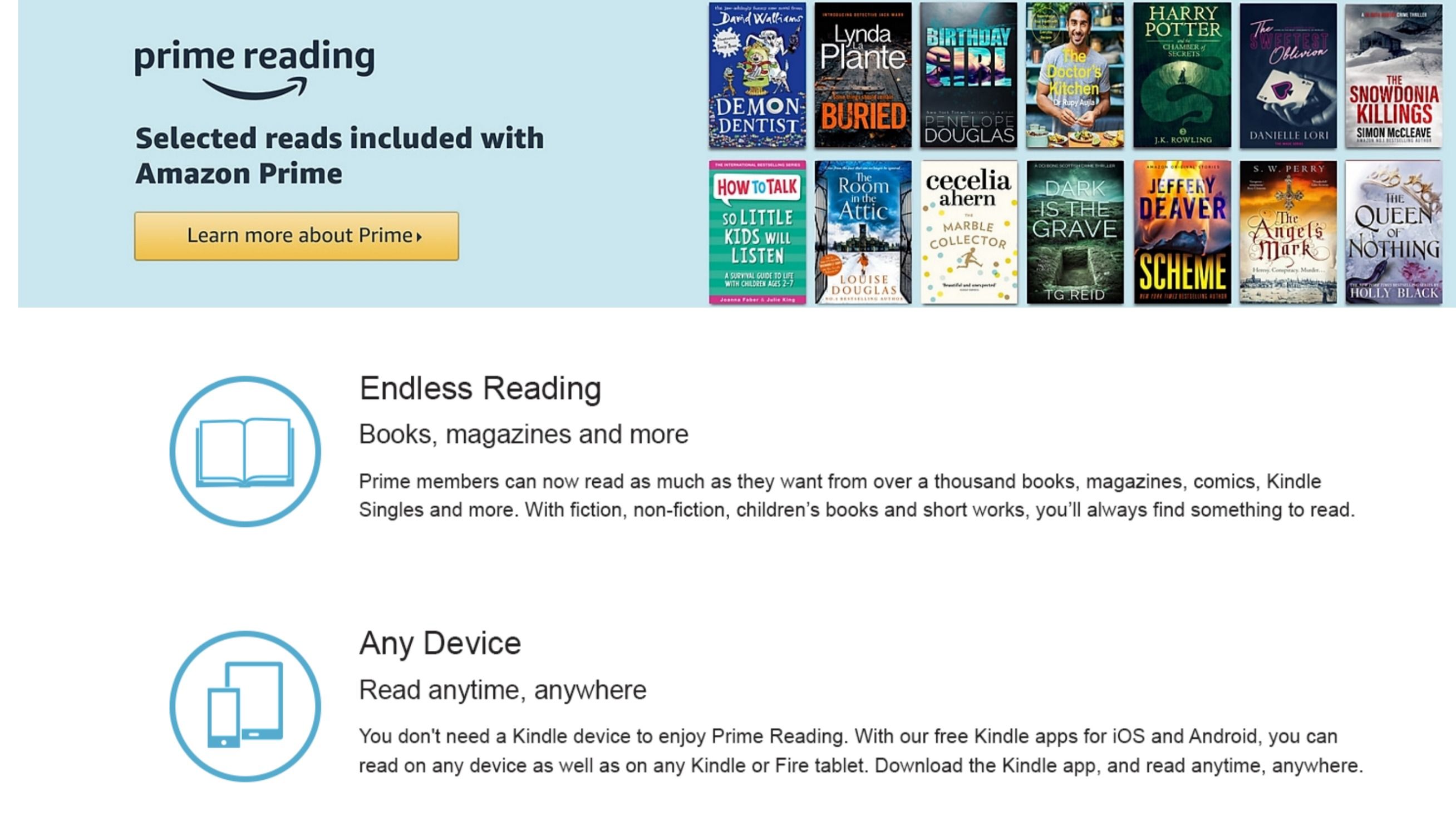 Prime reading homepage on Amazon