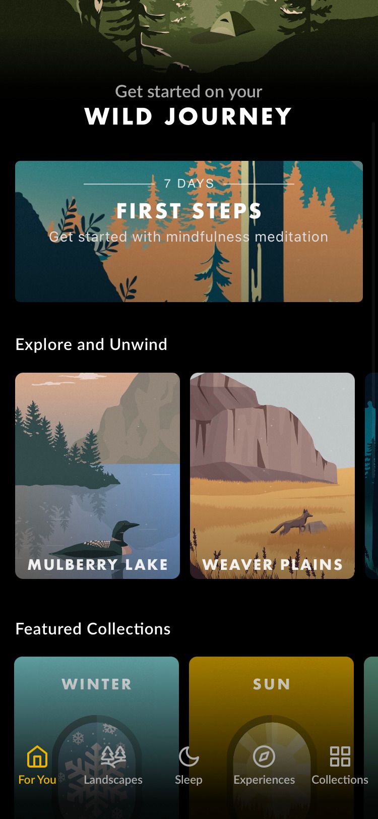 Wild Journey Nature Sounds app home screen