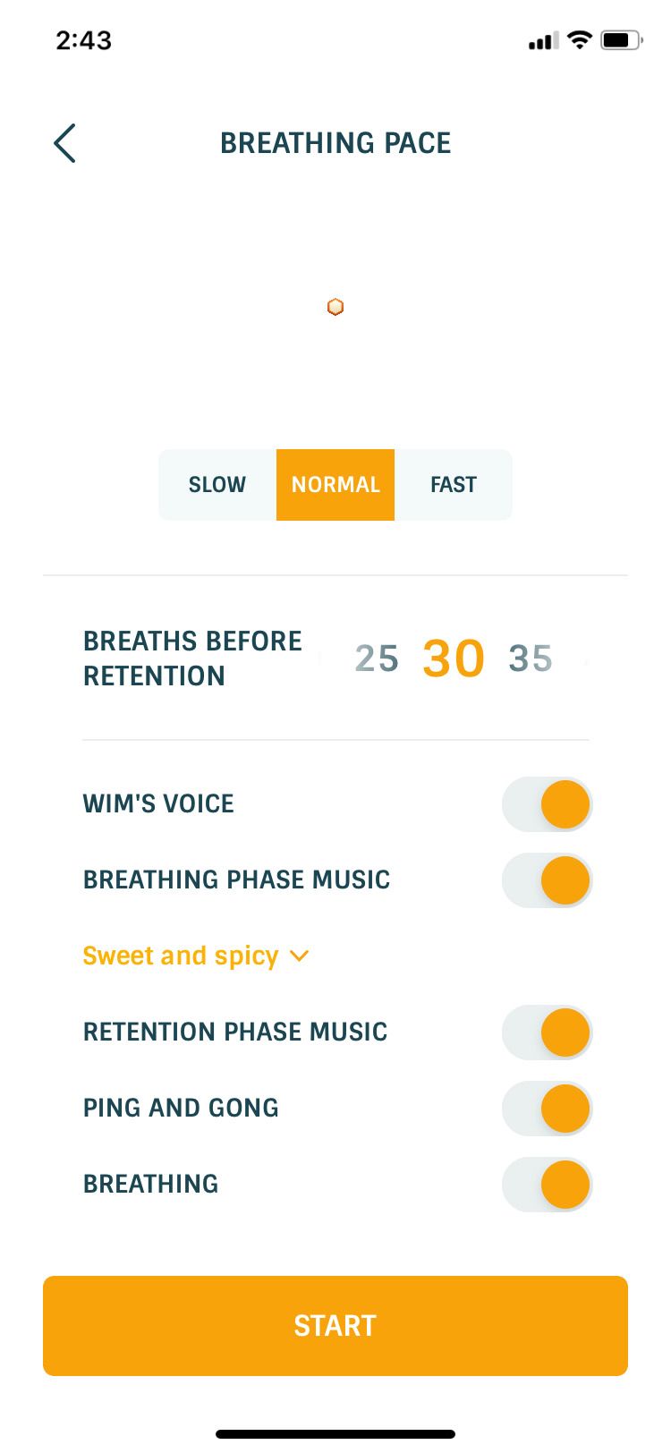 Wim Hof Method app breathing session setup