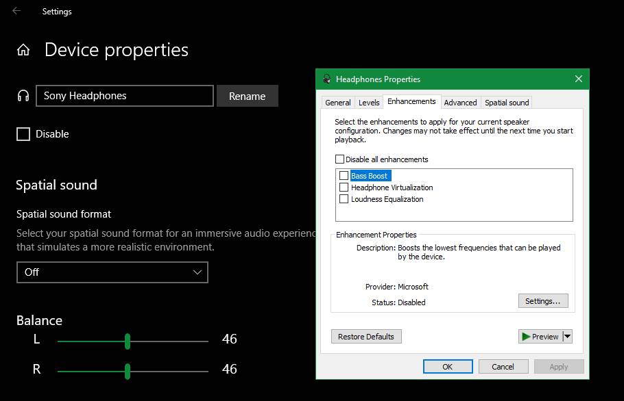 Windows Audio Enhancements Panel