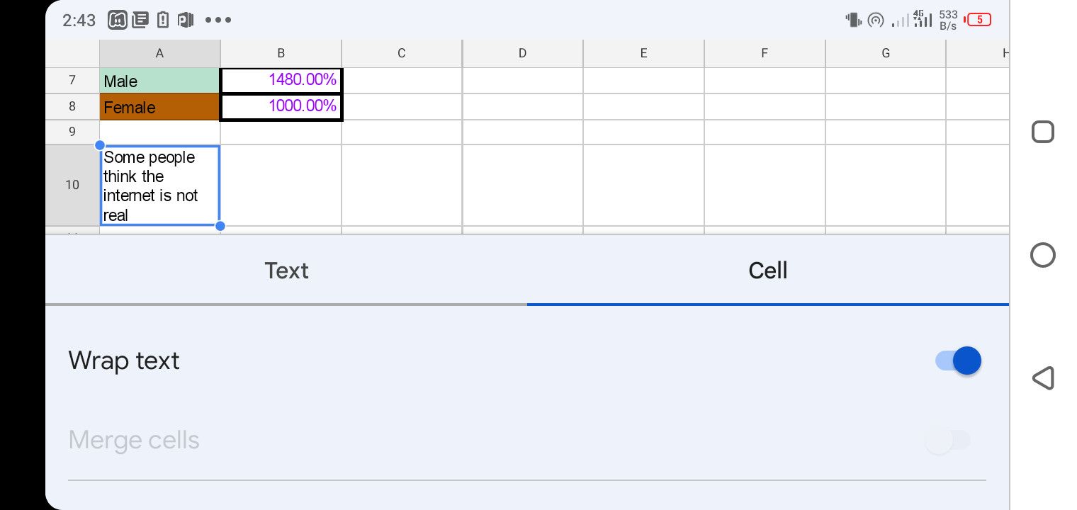 Wrap text format option in Google Sheets