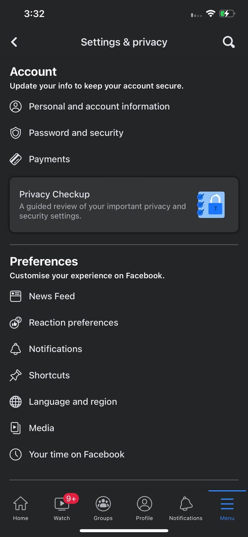 Your Time on Facebook Option in Facebook Settings