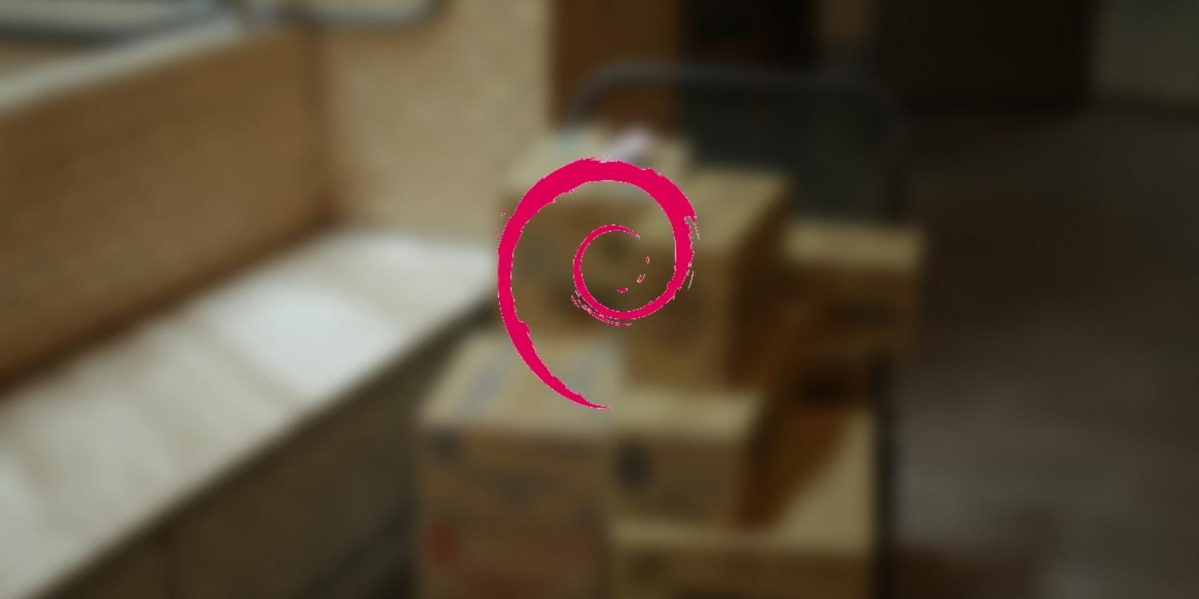 debian logo on a blurred background
