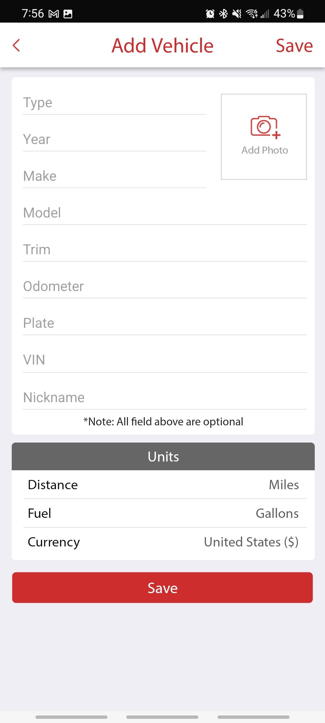 adding a new vehicle in the autosist app