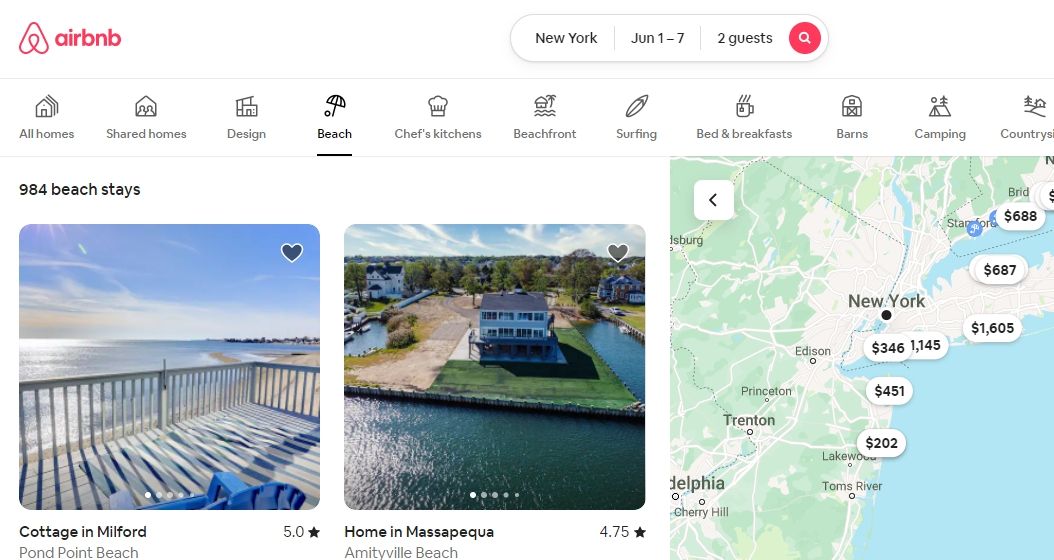airbnb categories beach screenshot
