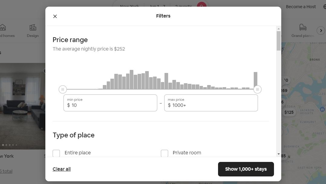 airbnb filters screenshot