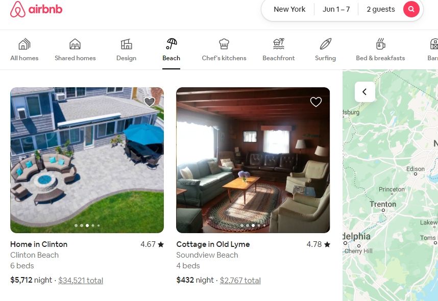 airbnb listings screenshot