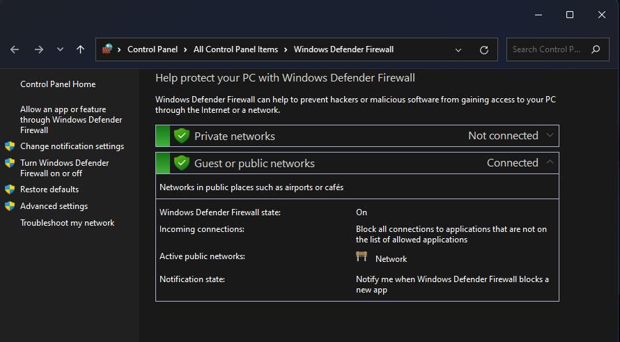 The Allow an app or feature through Windows Defender Firewall option 