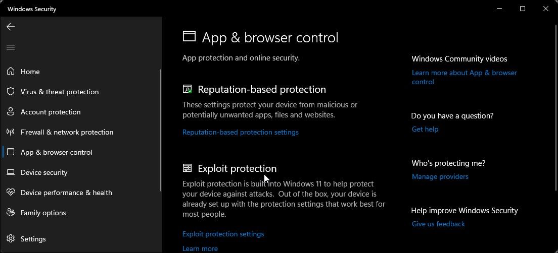 app and browser control windows security