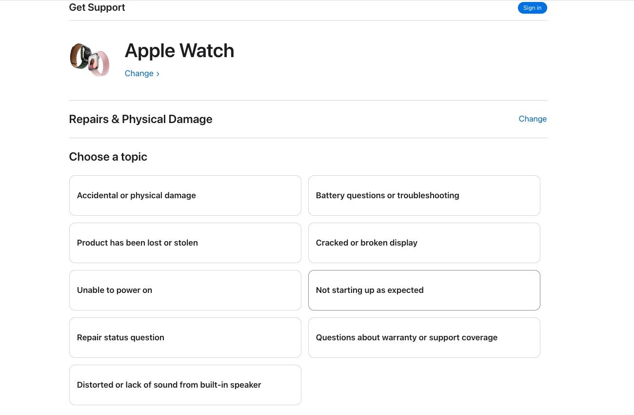 Apple Watch repair type