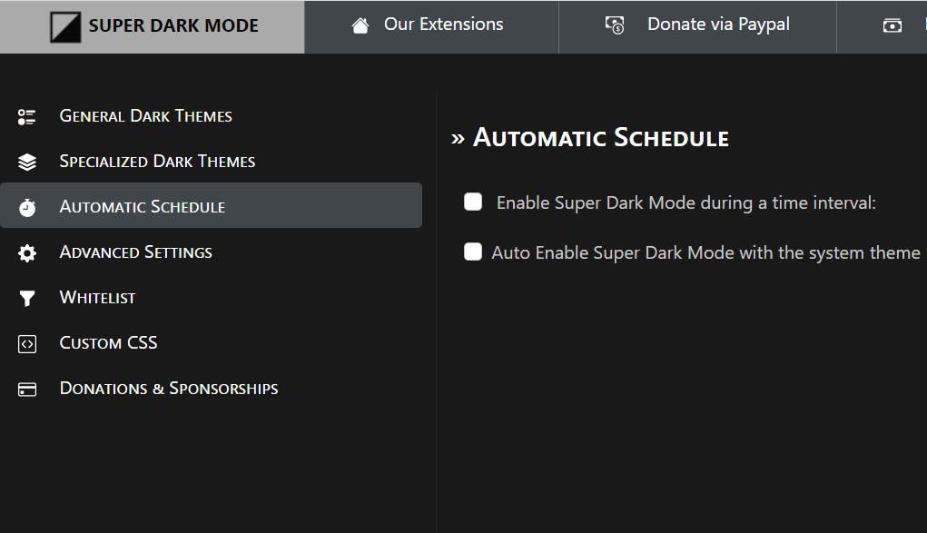The Enable Super Dark Mode during a time interval option