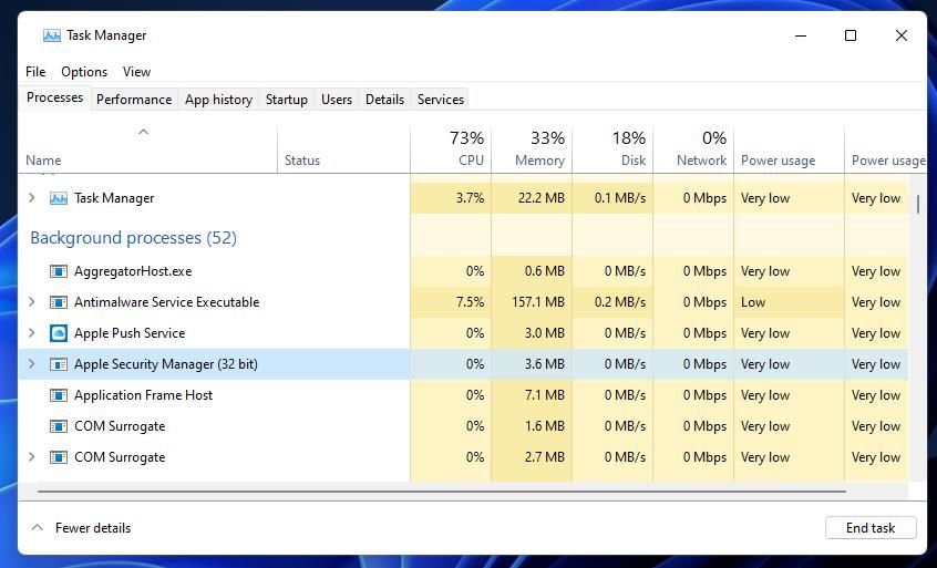 Background processes in Task Manager