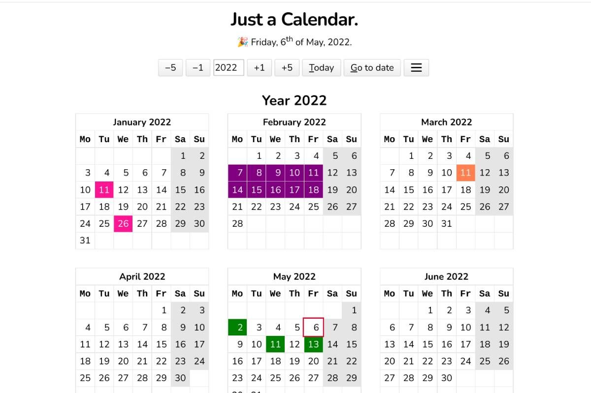 Just a Calendar is a bare-bones calendar app online that lets you quickly look up dates or mark them and share them with others