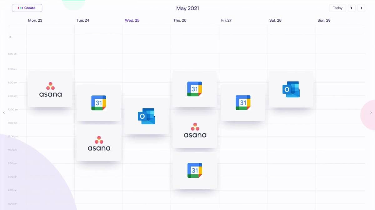 KosmoTime integrates Asana tasks and Google or Outlook Calendar to present one dashboard with all your scheduled tasks and meetings