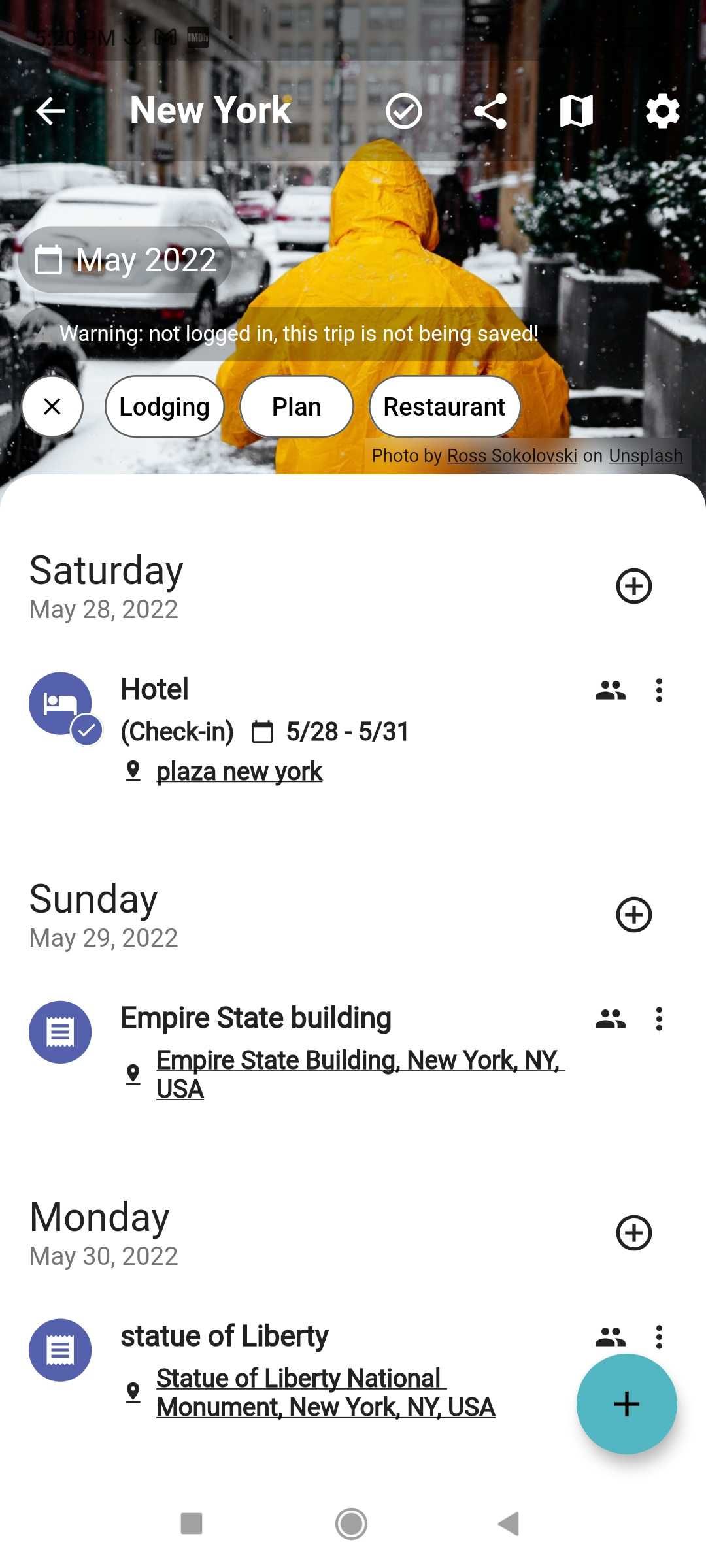 Plip is a fantastic app to plan a trip with friends on phones, seeing your entire agenda
