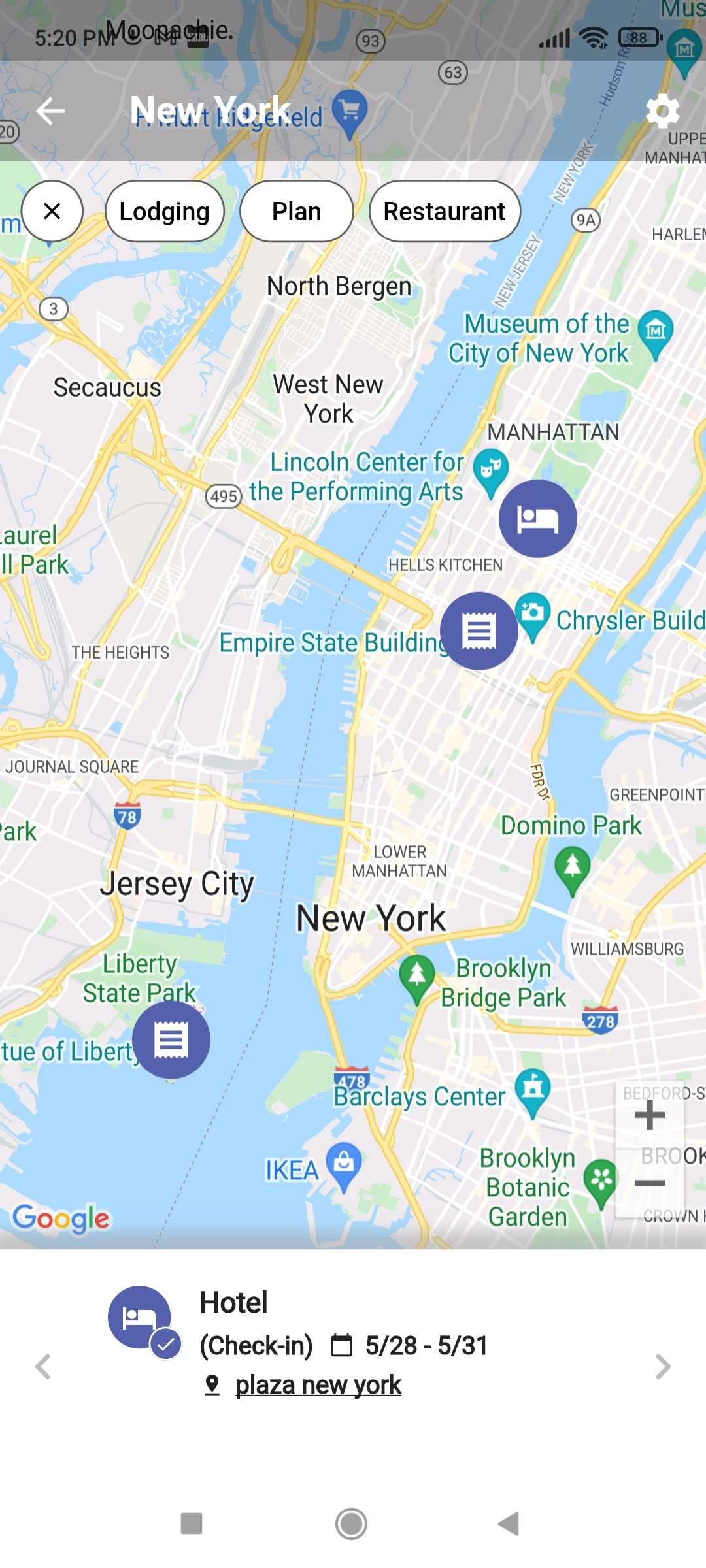Plip's map view shows every place you are planning to visit on your trip in a convenient map view