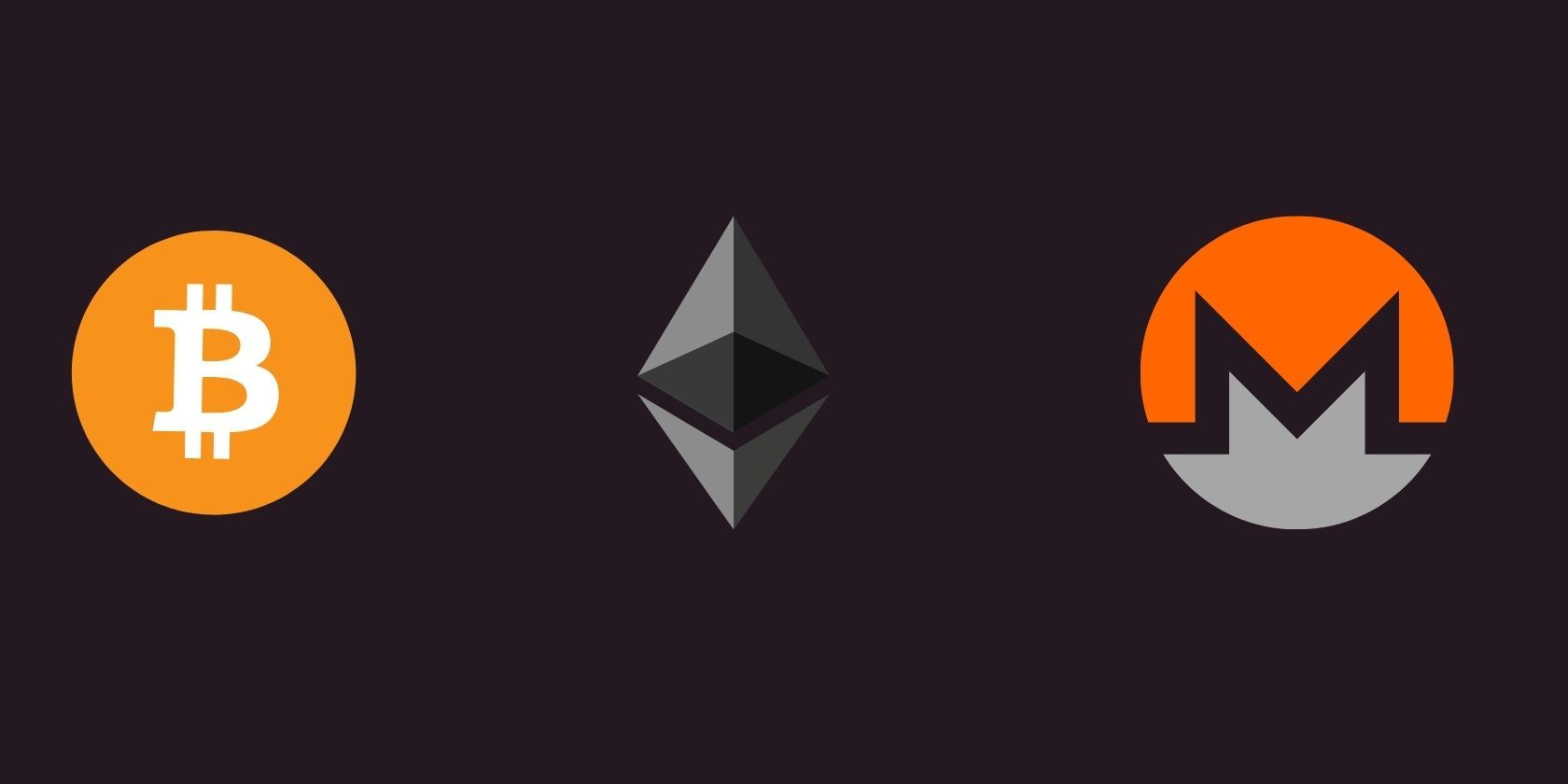 Bitcoin, Ethereum, Monero symbols are seen on black background