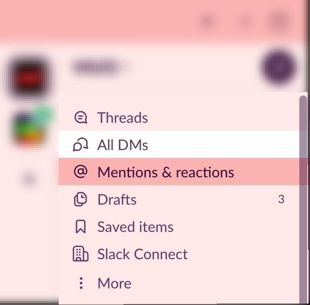how to access mentions and reactions in Slack