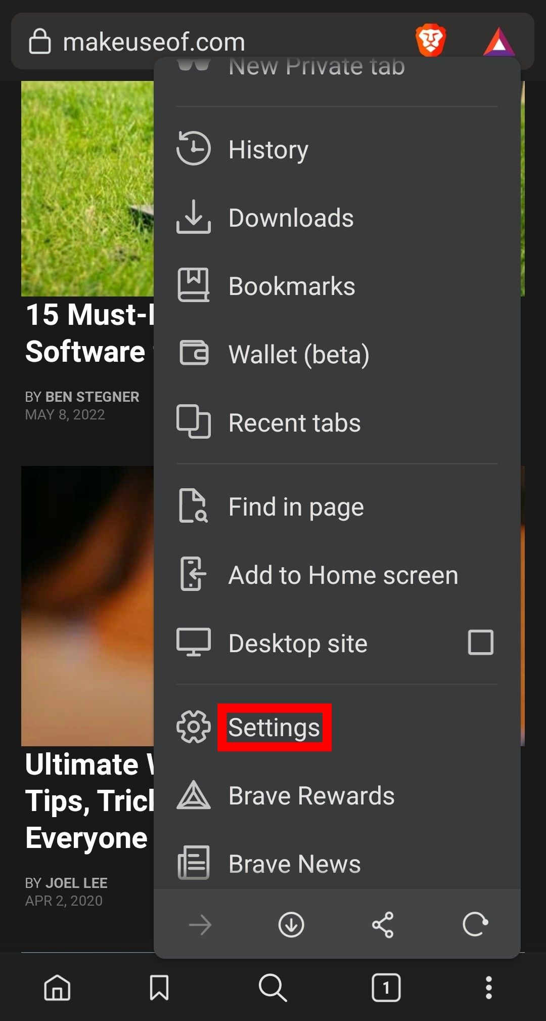 Setting menu button on Brave Android