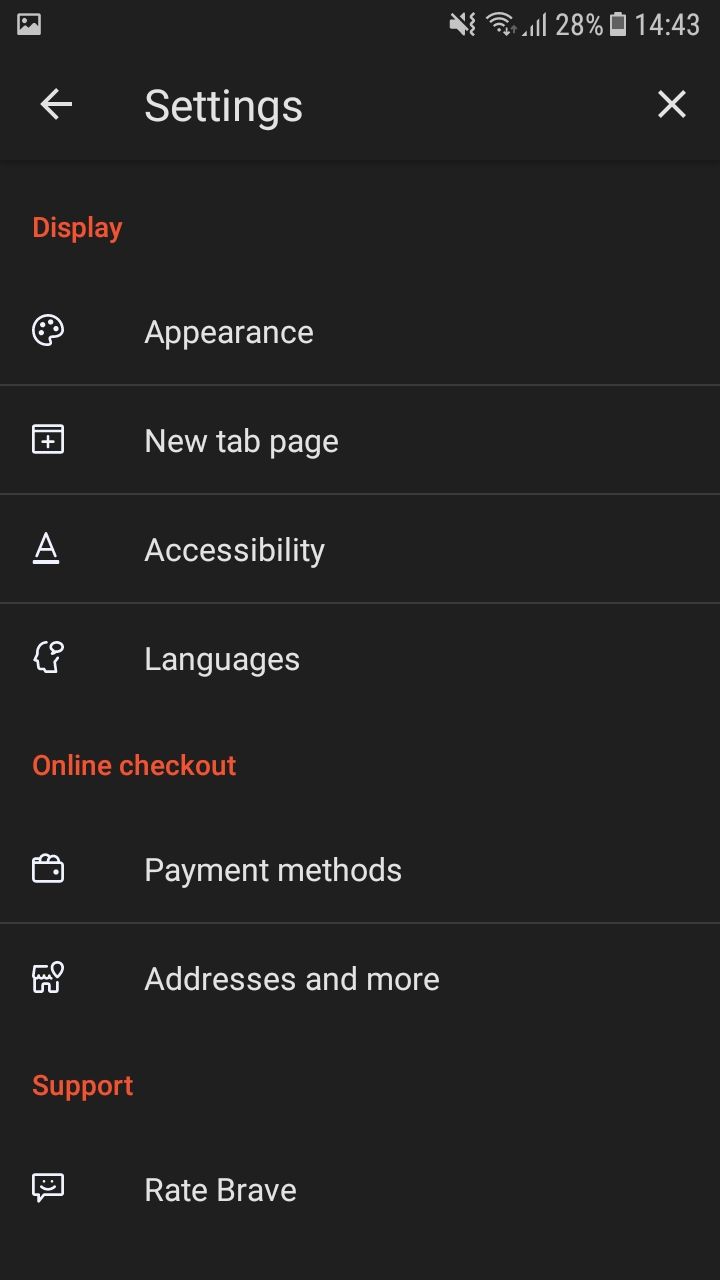 Brave settings on Android