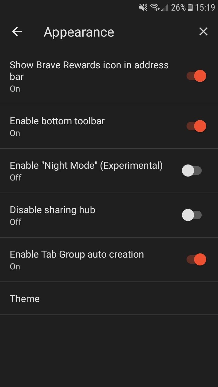 Brave settings on Android
