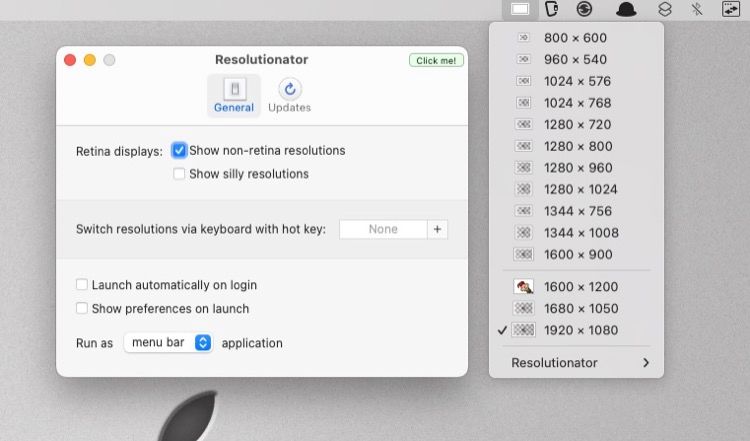 configure screen resolution with resolutionator