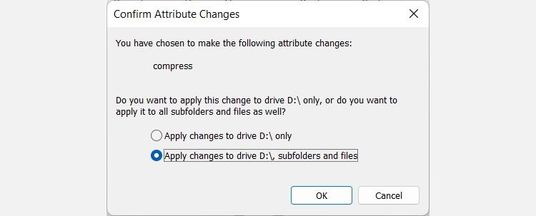 confirming attribute changes for an hdd after enabling file compression in windows 11