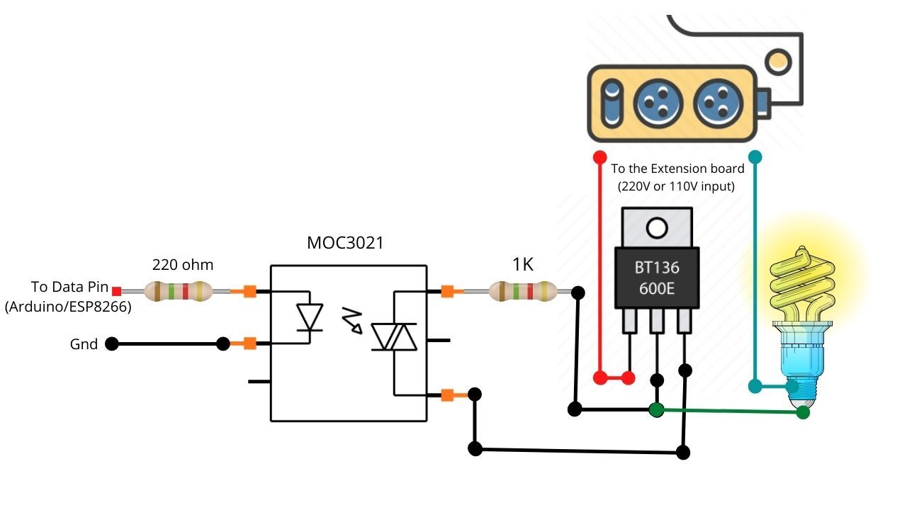 connect solid state relay to ac load and power using extension board