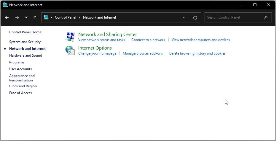 control panel network and internet internet options