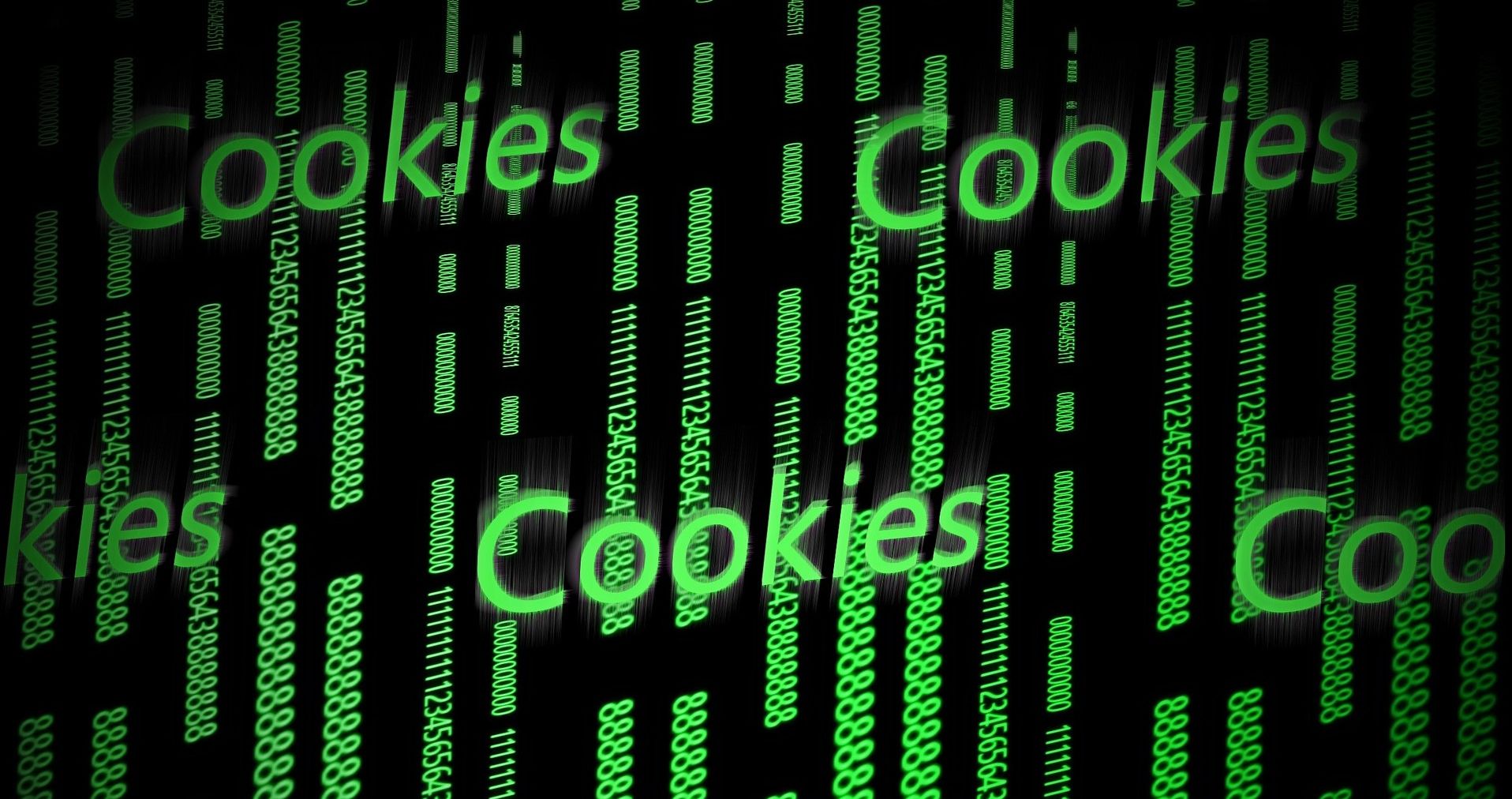 green code graphic with 'cookies' phrase repeated