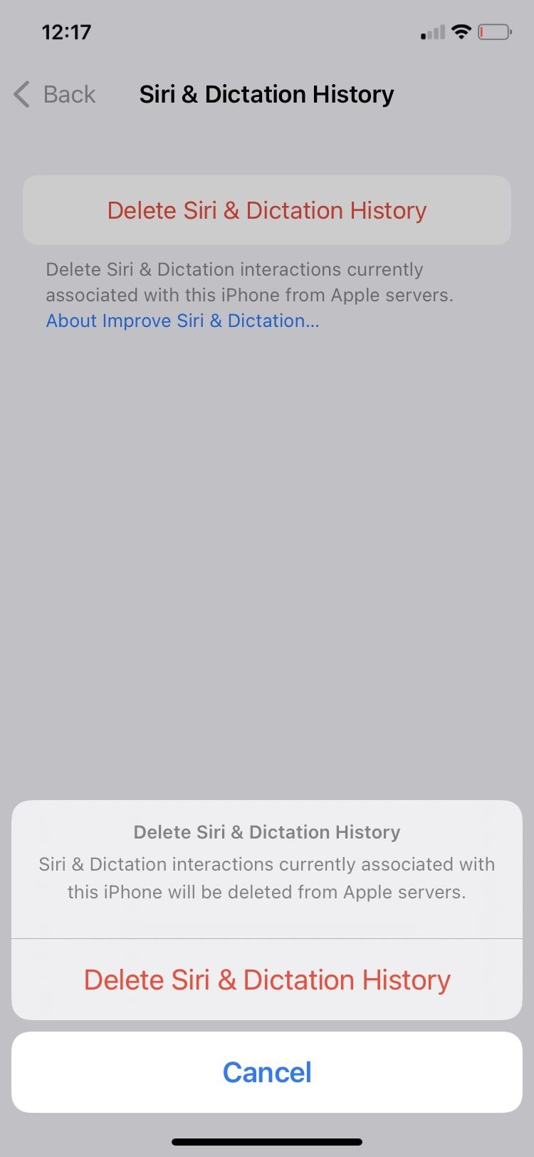 delete siri and dictation history