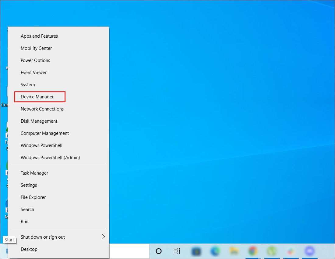 Device manager option from the context menu