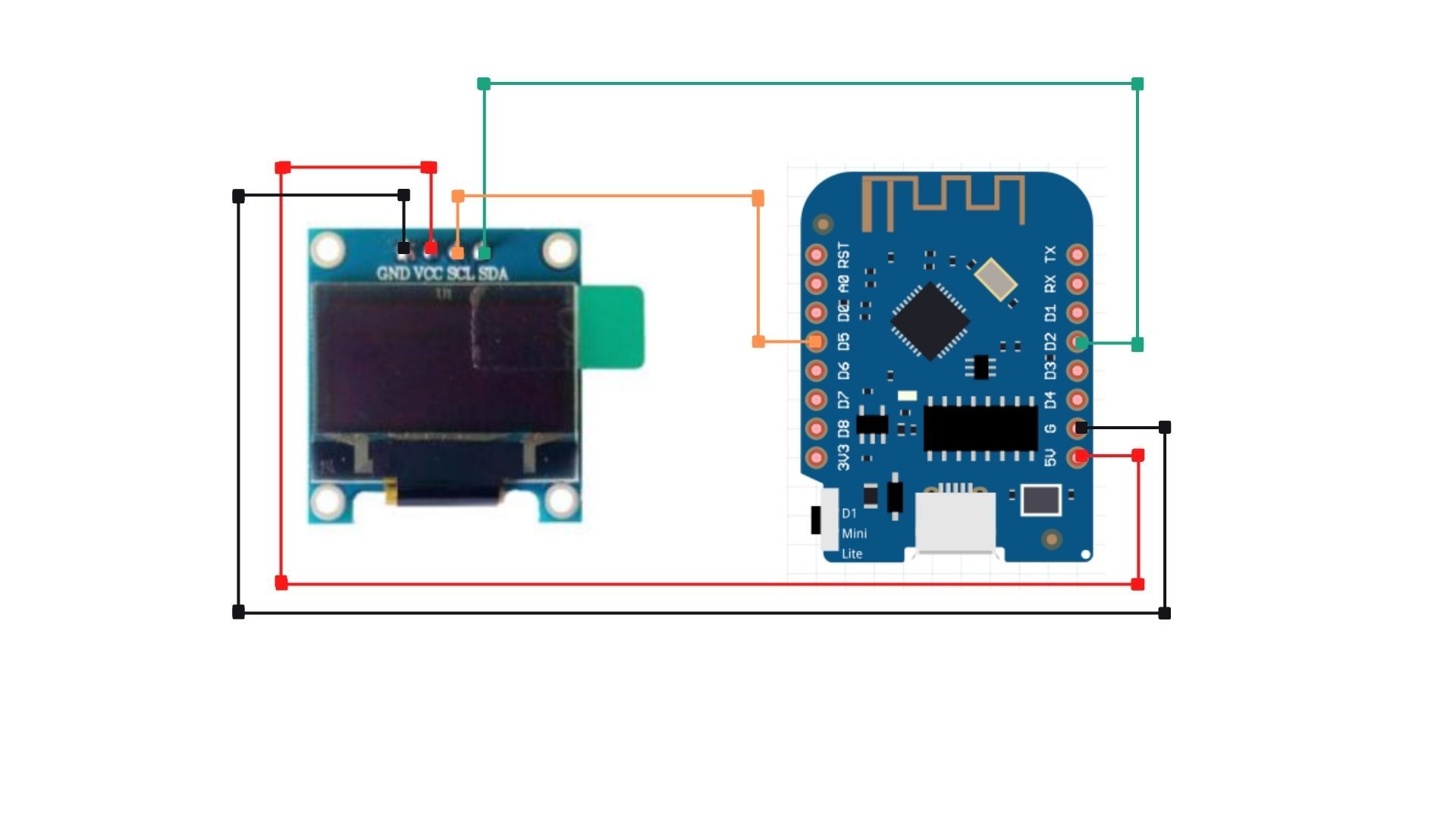 diagram showing connection between oled display d1mini octo print monitor device