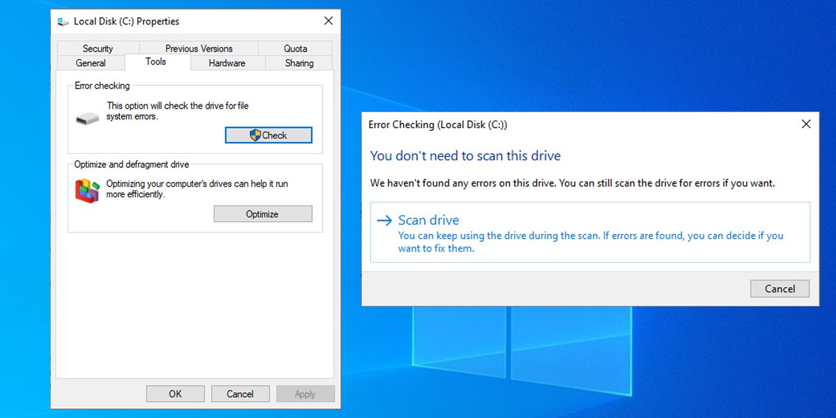 Checking disk drive in Windows 10