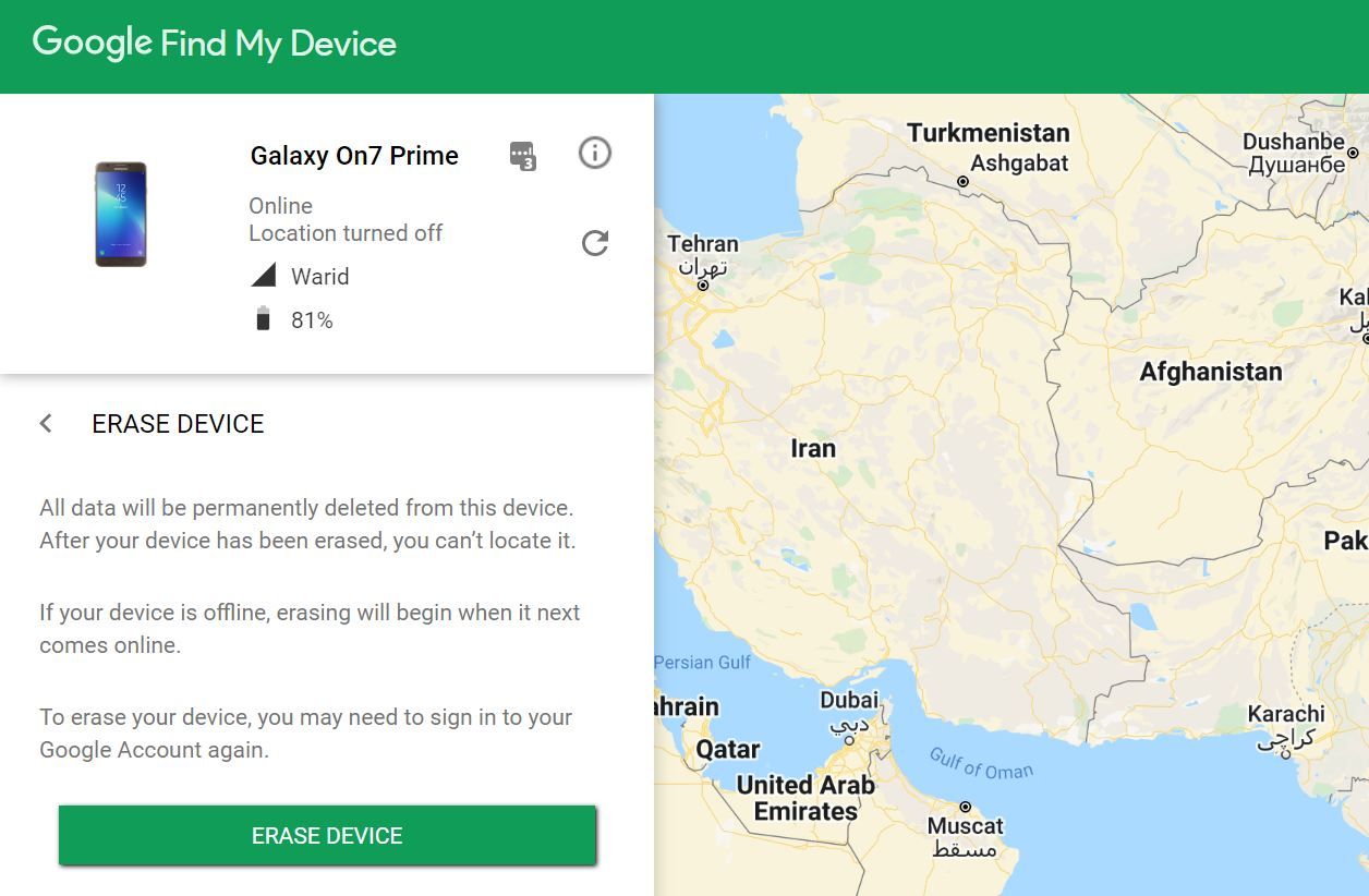 پاک کردن داده ها از طریق Google Find My Device