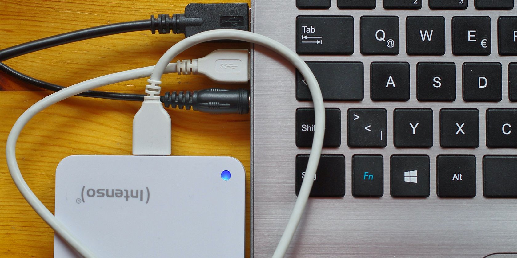 An external USB drive connected to laptop