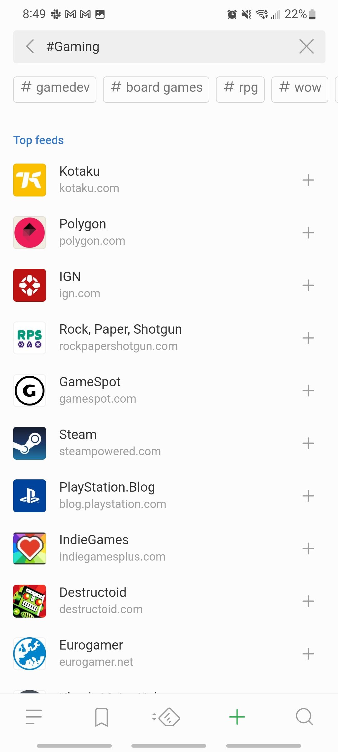 feedly app gaming section