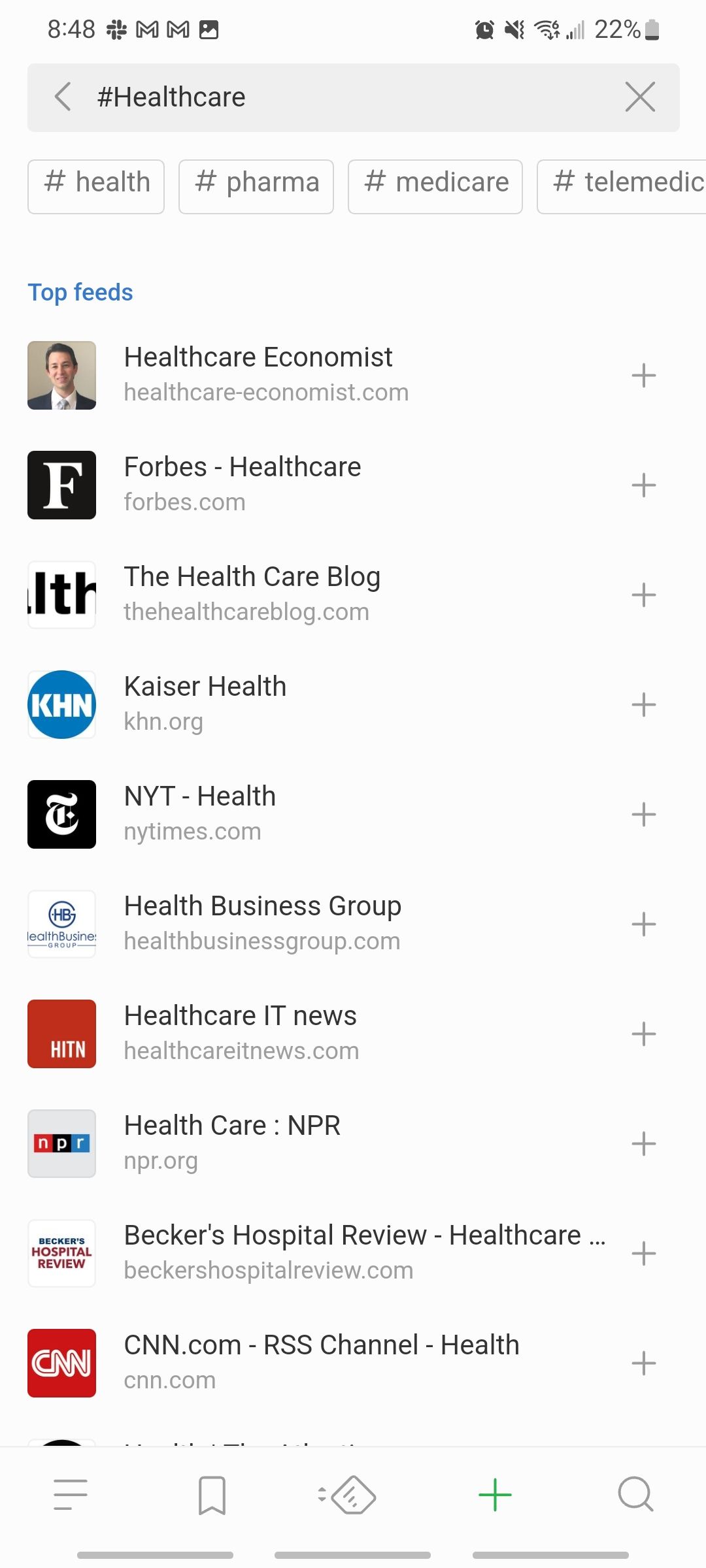 feedly app healthcare news section