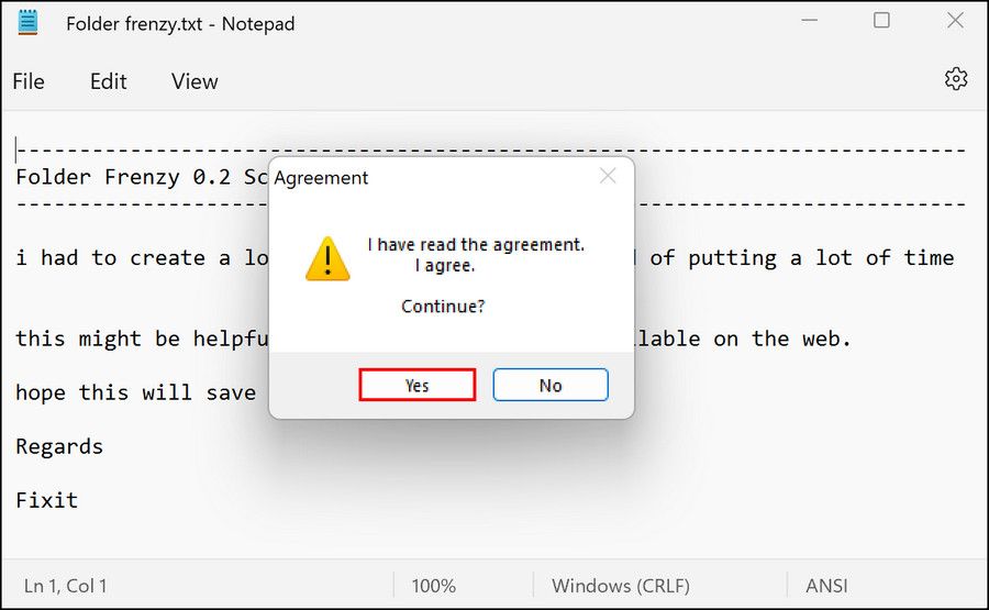Clicking Yes in the UAC prompt