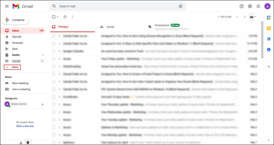 More section in Gmail