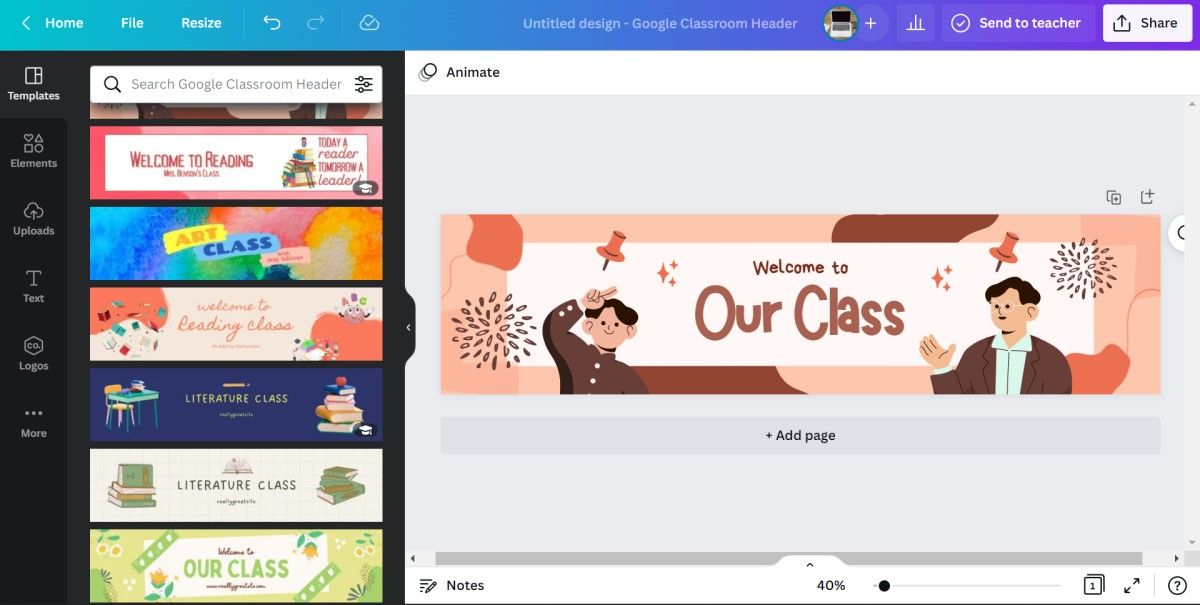 الگوهای سرصفحه Google Classroom در Canva