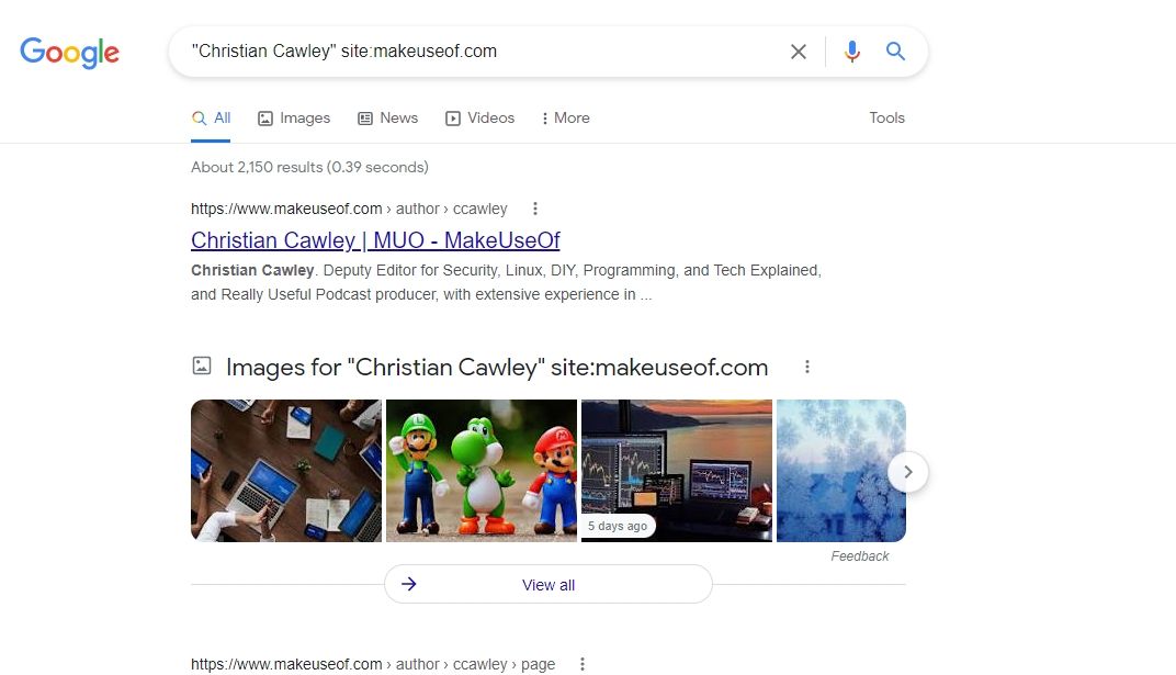 google results screenshot