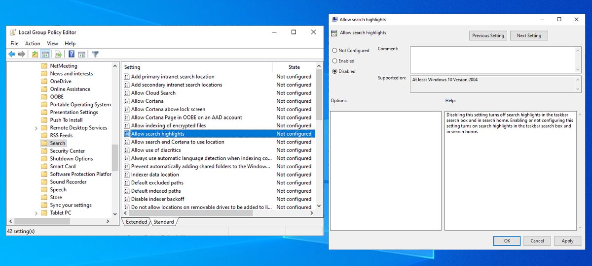 Group policy editor in Windows 10