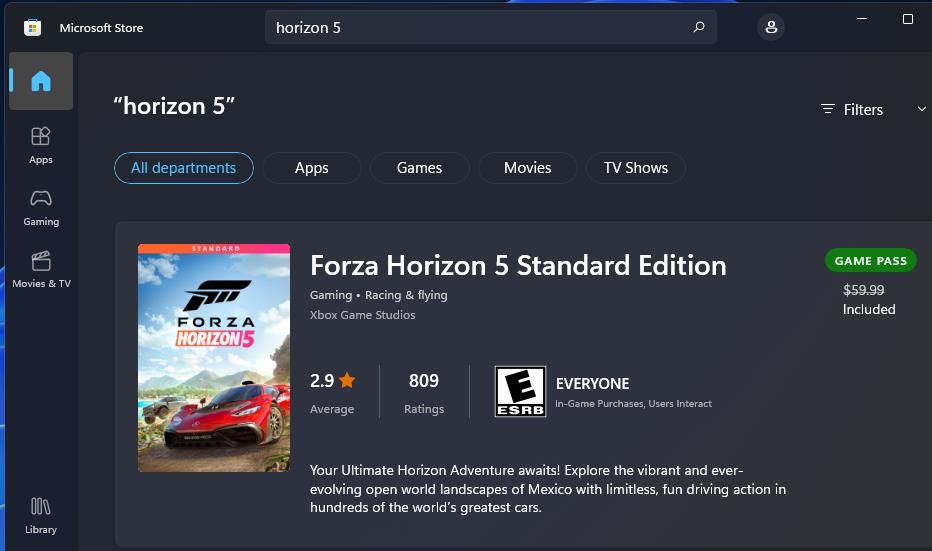 The Horizon 5 app page