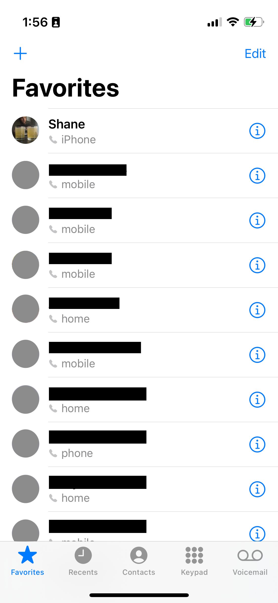Screenshot of a contacts list in a smartphone