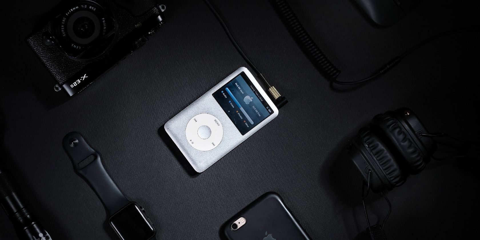 White iPod on dark background