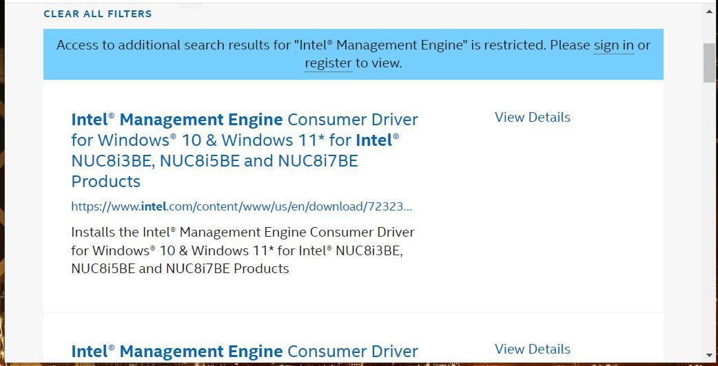 An Intel Management Engine driver search 