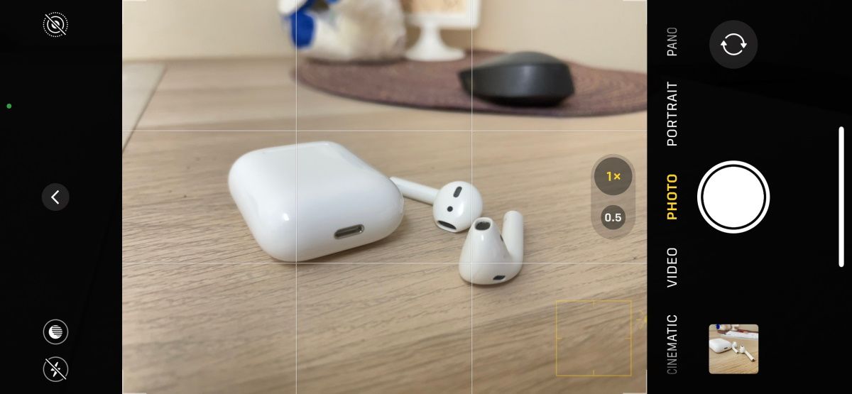 taking a landscape image of airpods using iphone camera app